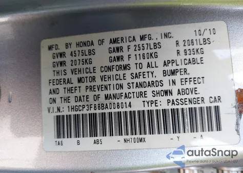 2011 Honda Accord 3.5 Ex-L from USA, damaged, VIN 1HGCP3F88BA008014